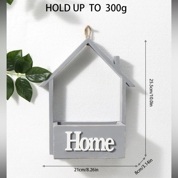 NWT- Gray House-Shaped Wooden Wall Decor Organizer Box with 'Home' Sign - Picture 3 of 4